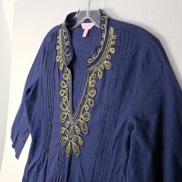 Lilly Pulitzer Sarasota Beaded Embroidered Tunic Top Navy S Resort Boho Preppy - Picture 3 of 12